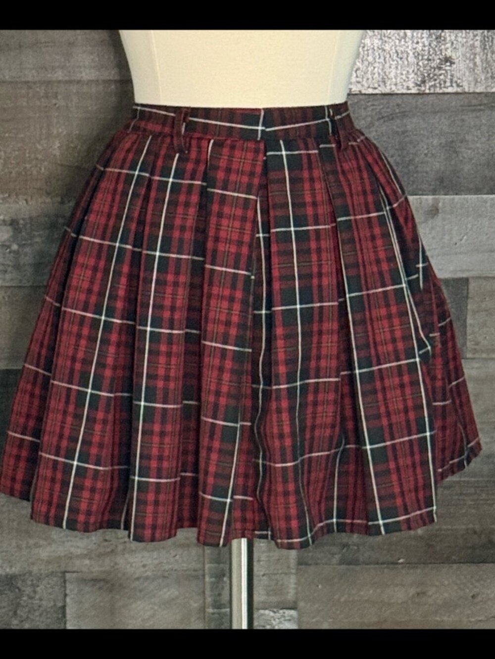 Red black plaid pleated mini skirt small preppy academia gorpcore grunge school